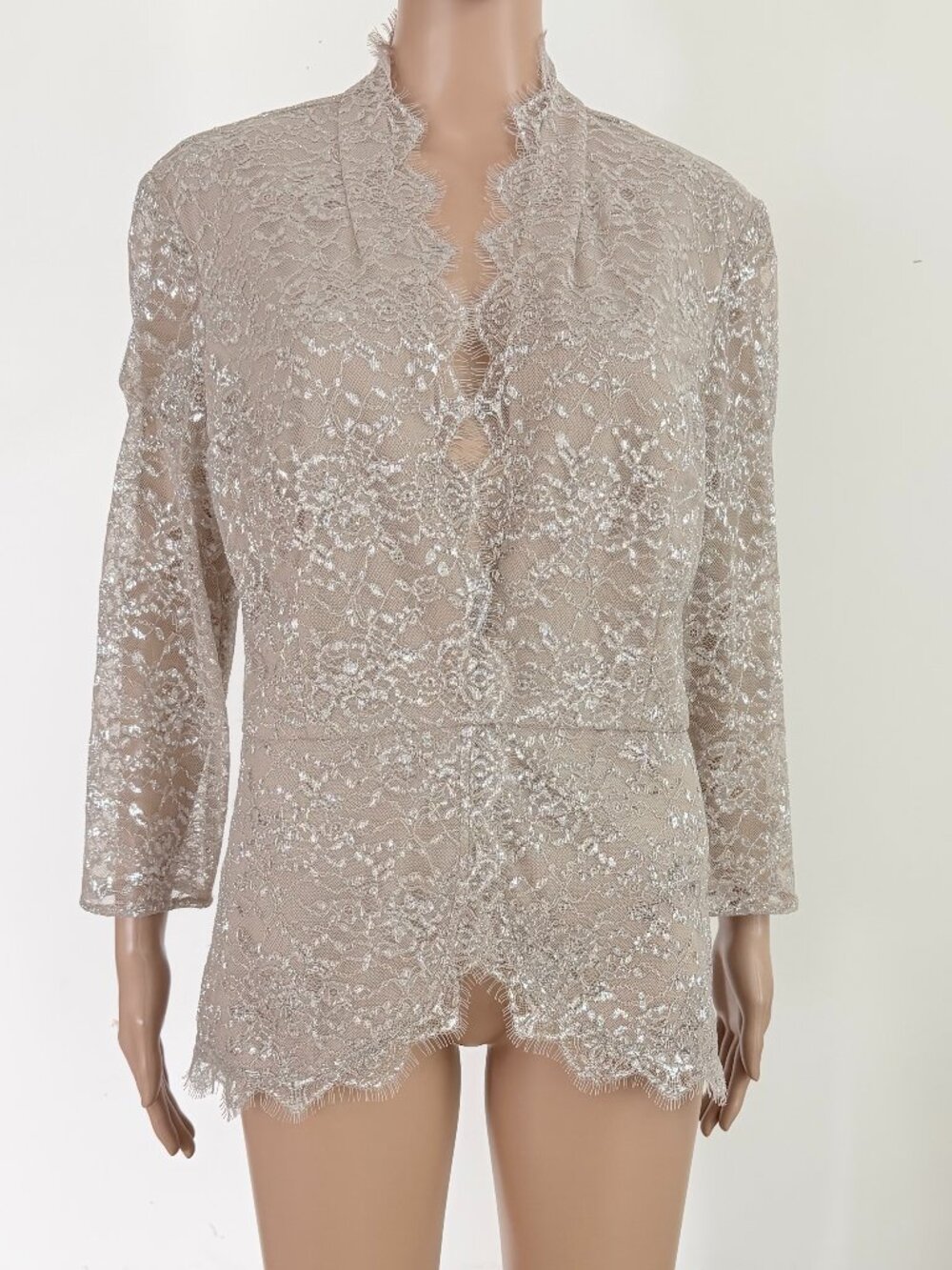 Alex Evenings Lace Champagne Taupe Formal Dressy Top Sparkly Sz Large - Picture 5 of 8